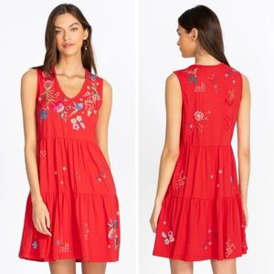 (JW49) Johnny Was Cleo Tiered Floral-Embroidered Dress